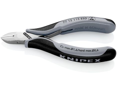 Knipex - Szczypce tnące boczne dla elektroników ESD, Ze złączem wsuwkowym  - 77 12 115 ESD