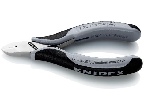 Knipex - Szczypce tnące boczne dla elektroników ESD, Ze złączem wsuwkowym  - 77 22 115 ESD
