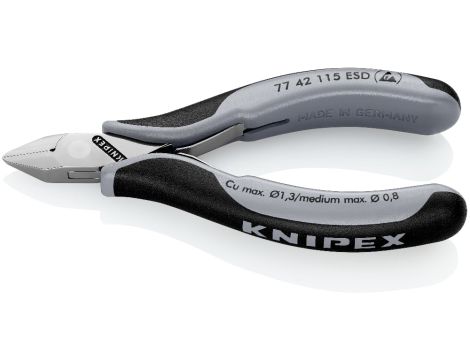 Knipex - Szczypce tnące boczne dla elektroników ESD, Ze złączem wsuwkowym  - 77 42 115 ESD