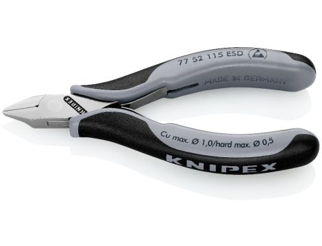 Knipex - Szczypce tnące boczne dla elektroników ESD, Ze złączem wsuwkowym  - 77 52 115 ESD