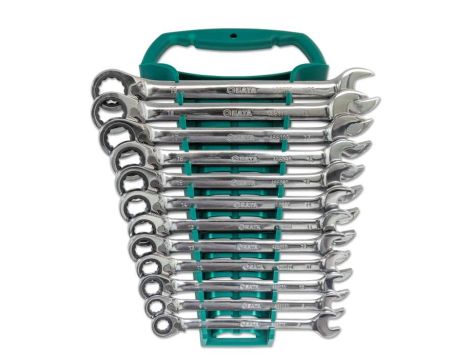 Sata - ZESTAW 12 KLUCZY PŁASKO-OCZKOWYCH Z GRZECHOTKĄ Z PRZEŁĄCZNIKIEM KIERUNKU NA PANELU - ST08044