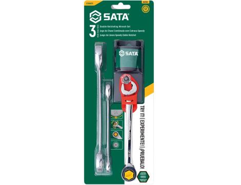 Sata - ZESTAW 3 KLUCZY PŁASKO-OCZKOWYCH Z PODWÓJNĄ GRZECHOTKĄ - ST09075