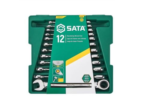 Sata - ZESTAW 12 KLUCZY PŁASKO-OCZKOWYCH Z GRZECHOTKĄ GEARWRENCH, METRYCZNE - ST09040-02