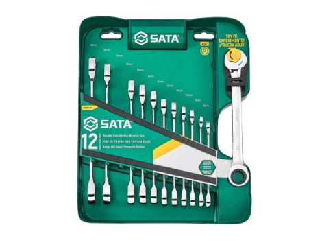 Sata - ZESTAW 12 KLUCZY PŁASKO-OCZKOWYCH Z PODWÓJNĄ GRZECHOTKĄ - ST09066-02