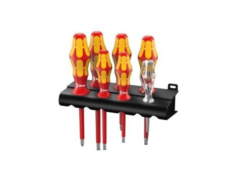 Wera - 160 i/165 i/7 Zestaw wkrętaków Kraftform Seria 100 + jednobiegunowy tester fazy + wieszak, 7 części - 05006148001