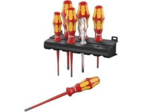 Wera - 160 iS/7 Zestaw wkrętaków Kraftform Seria 100 + jednobiegunowy tester fazy + wieszak, ze zredukowaną średnicą trzpienia, 7 części - 05006480001