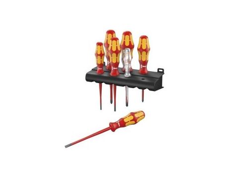 Wera - 160 iS/7 Zestaw wkrętaków Kraftform Seria 100 + jednobiegunowy tester fazy + wieszak, ze zredukowaną średnicą trzpienia, 7 części - 05006480001