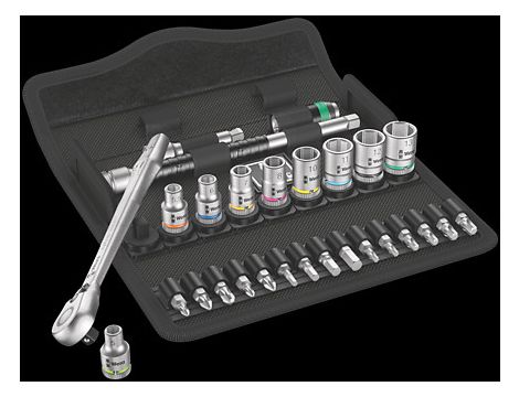 Wera - 8100 SA 8 Grzechotka Zyklop Metal 1/4' z przełącznikiem zmiany kierunku pracy w zestawie metrycznym, 28 części - 05004018001