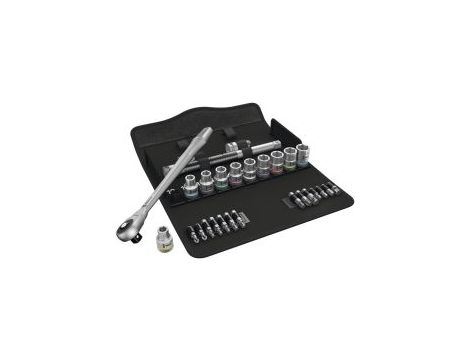 Wera - 8100 SC 7 Grzechotka Zyklop Metal z przekładanym zabierakiem 1/2' w zestawie metrycznym, 28 części - 05004077001