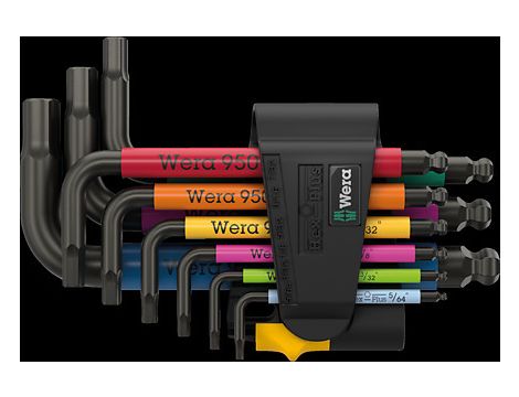 Wera - Zestaw kluczy trzpieniowych 950/9 Hex-Plus Multicolour Imperial 3, calowych, BlackLaser, 9 części - 05022641001