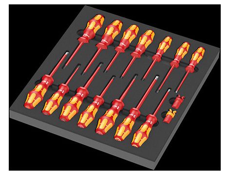 Wera - Wkładka piankowa 9711 z wkrętakami VDE, Set 1, 16 części - 05150102001