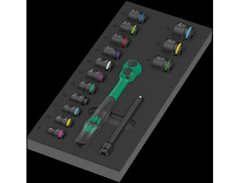 Wera - Wkładka piankowa 9724 zestaw z grzechotką Zyklop Comfort 8010 B Set 1, 3/8', 16 części - 05150114001