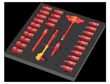 Wera - Wkładka piankowa 9726 zestaw z grzechotką Zyklop VDE 8007 B, Set 1, 3/8', 28 części - 05150116001