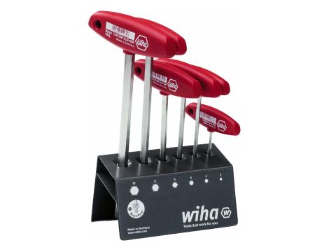 Wiha - zestaw kluczy trzpieniowych z rękojeścią T sześciokątny MagicRing niklowany na wysoki płysk w stojaku warsztatowym 6-cz.  - 22096