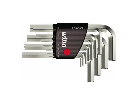 Wiha - zestaw kluczy trzpieniowych w uchwycie Compact sześciokątny krótki, niklowany na wysoki płysk 11-cz.  - 36449