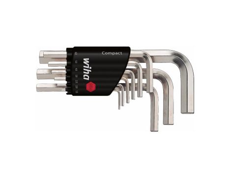 Wiha - zestaw kluczy trzpieniowych w uchwycie Compact sześciokątny krótki, niklowany na wysoki płysk 9-cz.  - 01174