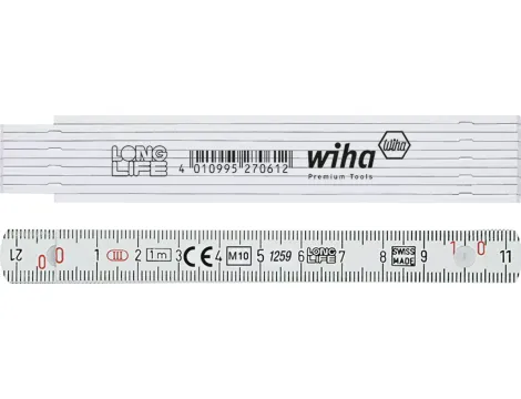 Wiha - przymiar składany Longlife® 1 m metryczny, 10 ogniw  bialy - 27062