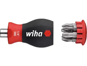 Wiha - magnetyczny wkrętak z magazynkiem bitów Pozidriv, Phillips z 6 bitami, Stubby 1/4 w opakowaniu blistrowym  - 33741