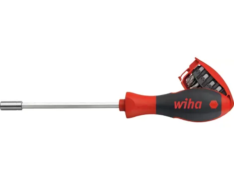 Wiha - magnetyczny wkrętak z magazynkiem bitów mieszany z 8 bitami, 1/4 w opakowaniu blistrowym  - 33007