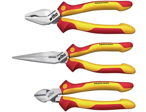 Wiha - zestaw szczypiec Industrial electric Szczypce uniwersalne, Szczypce pólokrągłe, Szczypce do cięcia bocznego 3-cz.  - 38637