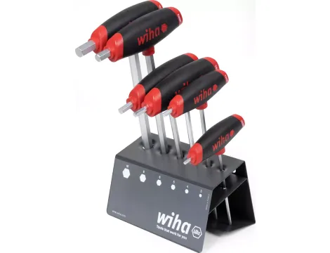 Wiha - Zestaw kluczy trzpieniowych ComfortGrip z rękojeścią T sześciokątny 7-cz. z trzonem bocznym, chromowany matowo w stojaku  - 45621