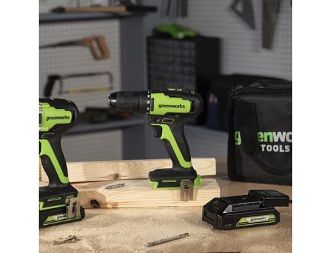24V wiertarko-wkrętarka GD24DD60K2 Greenworks zestaw ładowarka + aku 2Ah + futerał miękki - 2