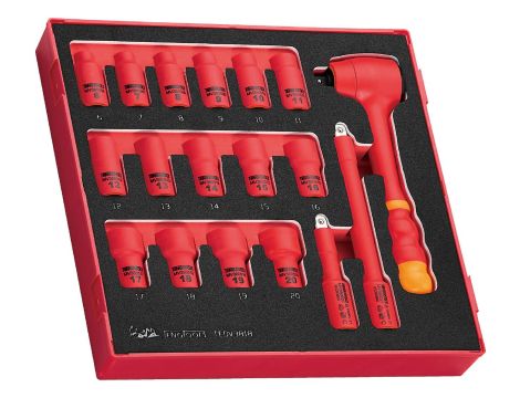 TengTools - Zestaw narzędzi nasadowych izolowanych VDE 1000V z chwytem 3/8" - TEDV3818