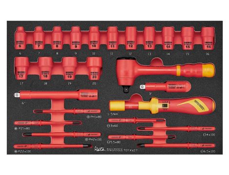 TengTools - Zestaw narzędzi nasadowych i wkrętaka dynamometrycznego VDE 1000V TEFXV27 - TEFXV27