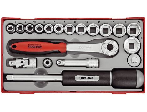 TengTools - 19-elementowy zestaw kluczy nasadowych z chwytem □ 3/8" TT3819 - TT3819