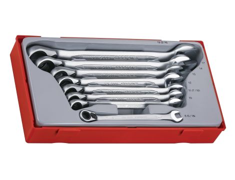 TengTools - 8-elementowy zestaw kluczy płasko-oczkowych zapadkowych TT6508R - TT6508R