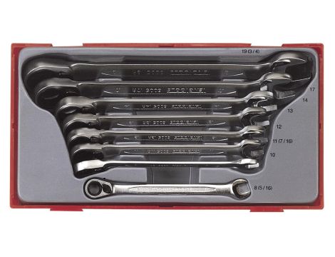 TengTools - 8-elementowy zestaw kluczy płasko-oczkowych zapadkowych calowych TT6508R - TT6508RAF - 2