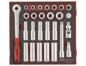 TengTools - 27-elementowy zestaw narzędzi nasadkowych z chwytem kwadratowym 1/2
