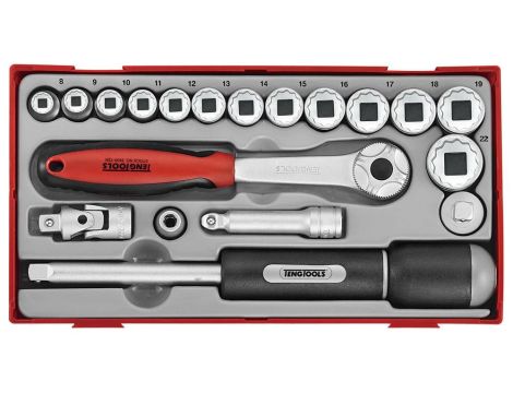 TengTools - 19-elementowy zestaw kluczy nasadowych 12-kątnych 3/8" TT381912 - TT381912