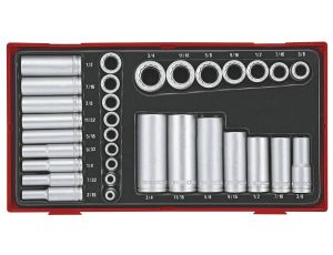 TengTools - 32-elementowy zestaw nasadek calowych 12-kątnych z chwytem kwadratowym 1/4