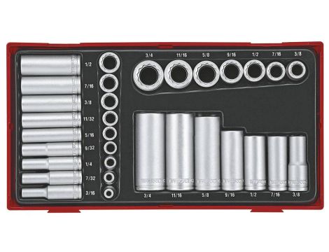 TengTools - 32-elementowy zestaw nasadek calowych 12-kątnych z chwytem kwadratowym 1/4" i 3/8" TTAF3212 - TTAF3212