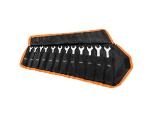 Neo Tools - Klucze płasko-oczkowe z grzechotką i przełącznikiem, zestaw 12 szt., 8 - 19 mm, miękkie etui - 09-345