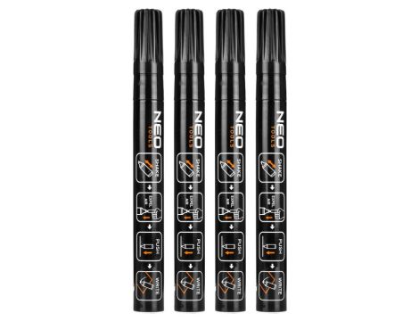 Neo Tools - Marker budowlany gruby, czarny, permanentny, wodoodporny, lakierowy, aluminiowy, 4 szt. - 13-850