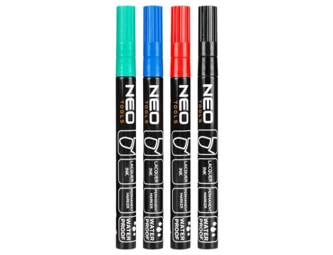 Neo Tools - Marker budowlany, 4 kolory, permanentny, wodoodporny, lakierowy, aluminiowy, 4 szt. - 13-853