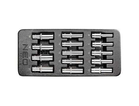 Neo Tools - Nasadki długie 1/2", 8-21 mm, zestaw 14 szt., wkładka - 84-243