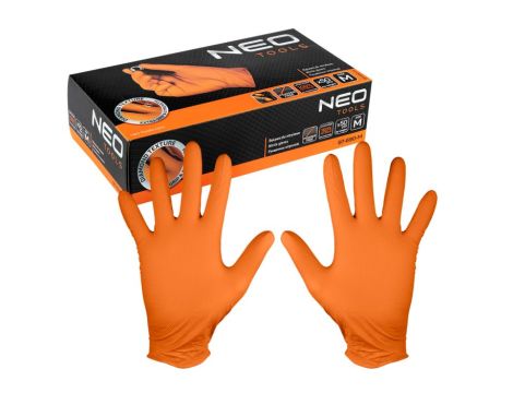 Neo Tools - Rękawiczki nitrylowe, pomarańczowe, 50 sztuk, rozmiar M - 97-690-M