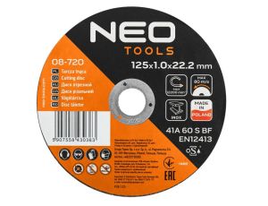 Neo Tools - Tarcze tnące do metalu/INOX 125 x 1.0 x 22,2mm, 41 A60-S-BF, 25 szt. kartonik. Wyprodukowano w PL - 08-720
