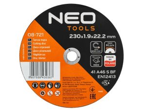 Neo Tools - Tarcze tnące do metalu/INOX 230 x 1.9 x 22,2mm, 41 A46-S-BF, 25 szt. kartonik. Wyprodukowano w PL - 08-721