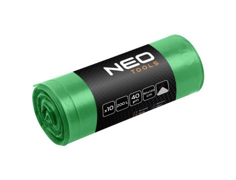 Neo Tools - Worki na odpady 200 L, zielone z taśmą, 40 mic, 10 szt. - 15-992