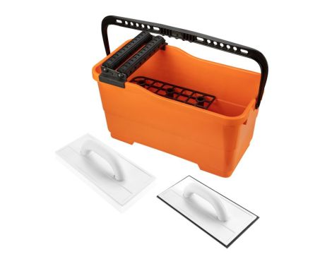 Neo Tools - Zestaw glazurniczy: pojemnik z kratką i rolkami 25l, paca z gumą, paca z gąbką miękką - 50-253