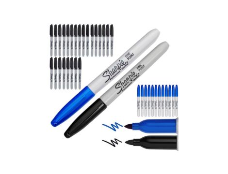 Zestaw 24 Markerów permanentnych Sharpie Fine czarny S0810930 + gratis 12 Markerów niebieskich S0810950 (końcówka 1,0mm)