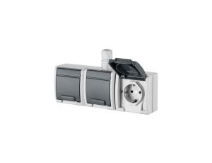 Gniazdo zasilające potrójne natynkowe hermetyczne IP65 szare z klapką 3x 2P+Z Schuko 16A Aquant