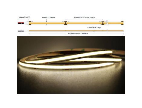 UQS-COB-8W-NW-12V-50m Profesjonalna taśma LED typu COB, 8W 320 chips/m, CRI 90, 12V, biala neutralna, 4000K, IP20, 50m