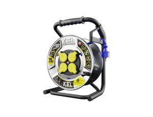 Przedłużacz budowlany zwijany na bębnie Rozgałęźnik Premium na 4 gniazda 2P+Z 230V IP44 na niebieskim kablu PUR (H07BQ-F) 3x1,5m