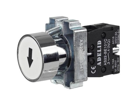Przycisk sterowniczy biały +strzałka 1xNO 10A IP54 metal AS22-BA3341