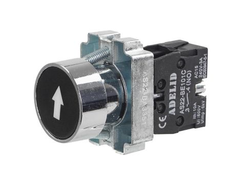 Przycisk sterowniczy czarny +strzałka 1xNO 10A IP54 metal AS22-BA3351